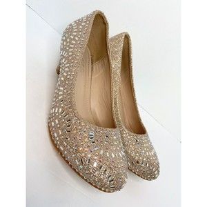 Luxury Rhinestone low Heel Shoes for Women / Teen, Fabulous Size 4 Gold